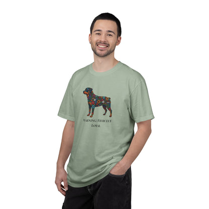 Rottweiler Floral Silhouette T-Shirt - "Warning: Fiercely Loyal" Dog Tee