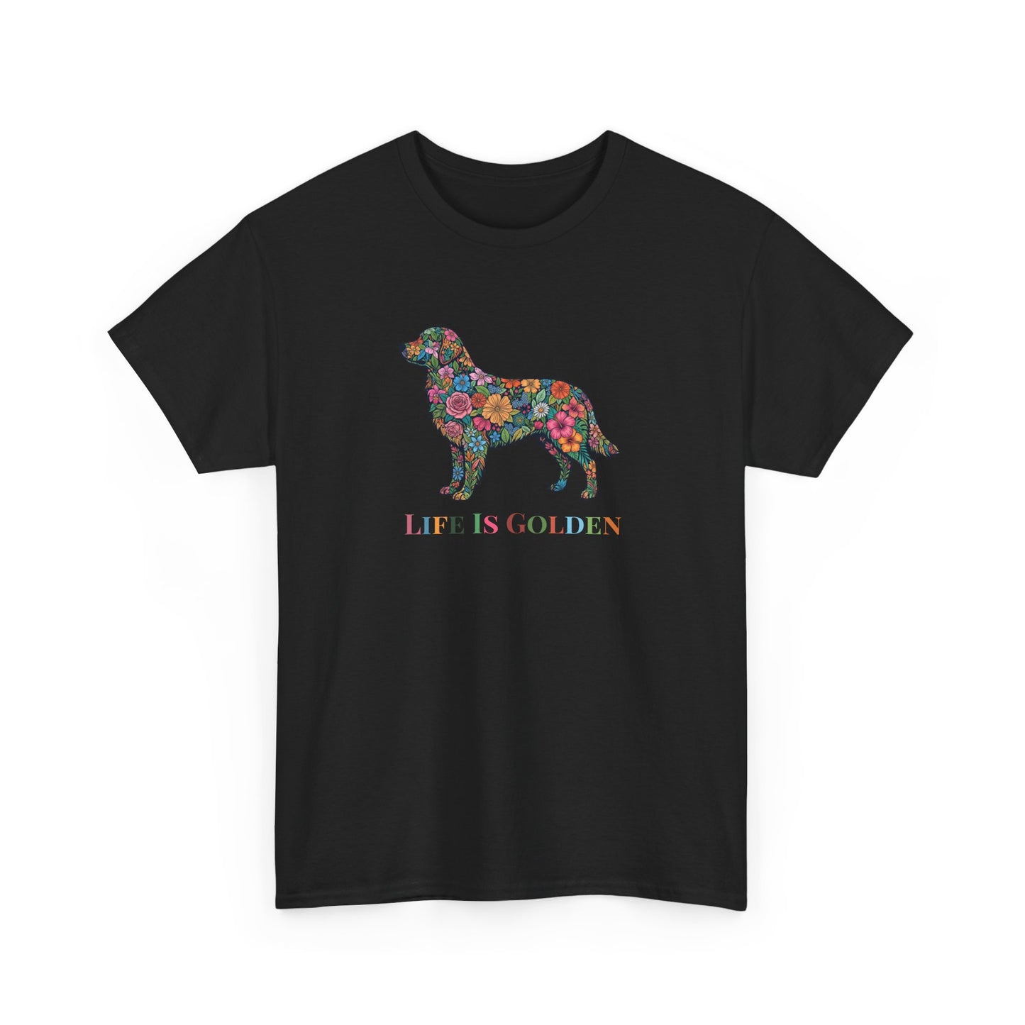 Golden Retriever Floral Graphic Tee | "Life Is Golden" Dog Lover T-Shirt