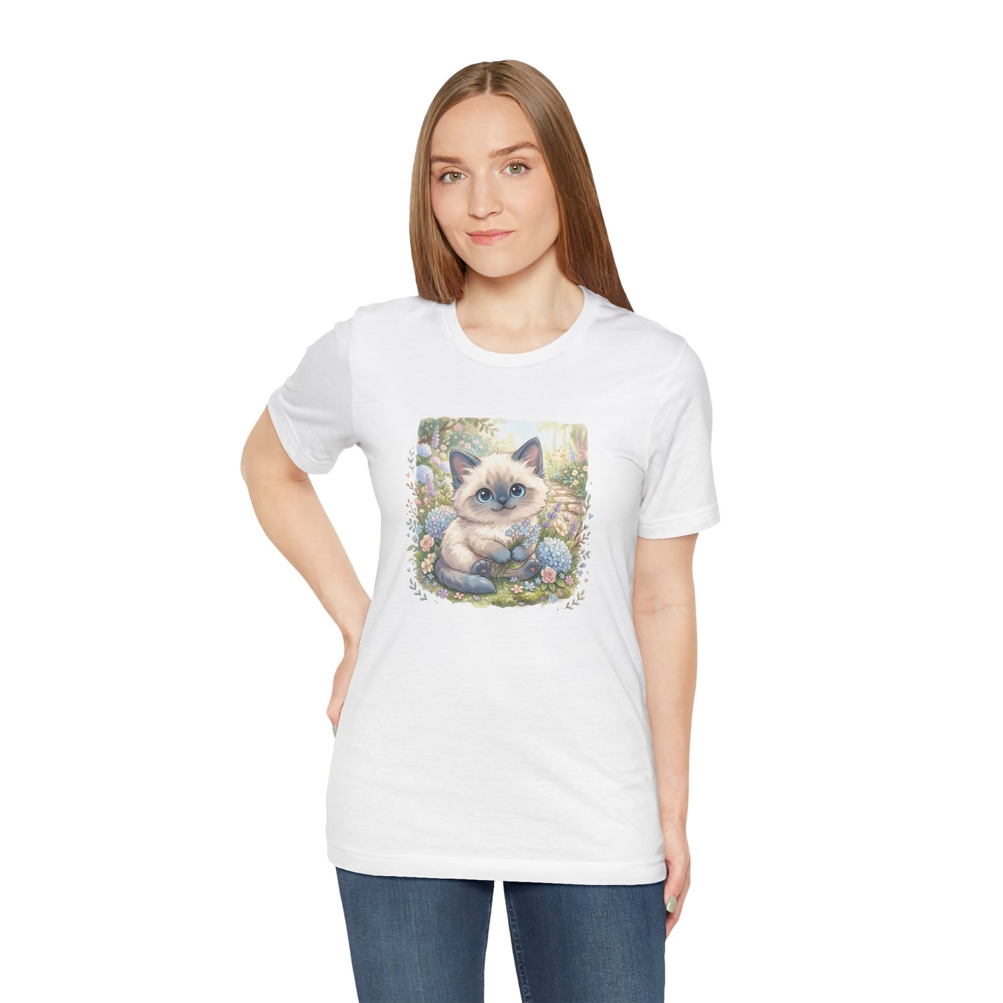 Cute Siamese Kitten Tee ~ Pastel Floral Cat Graphic T-Shirt