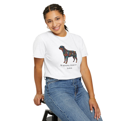 Rottweiler Floral Silhouette T-Shirt - "Warning: Fiercely Loyal" Dog Tee