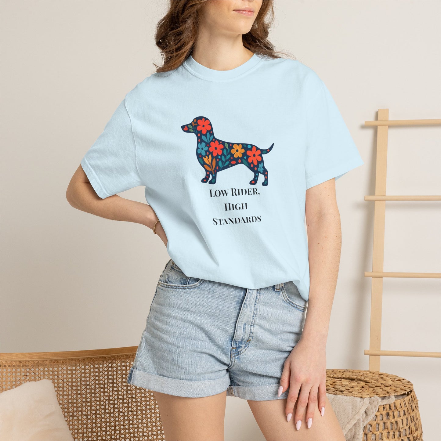 Dachshund Floral Graphic Tee | Low Rider High Standards Sausage Dog Shirt