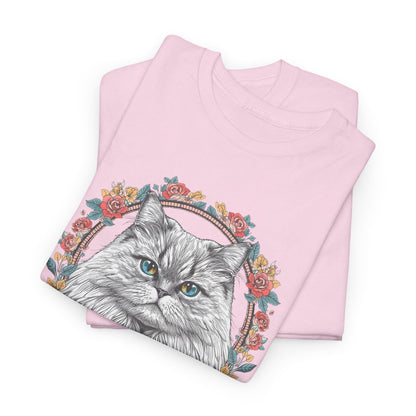 Cat Portrait Tee — "Purrson of Power" Floral Maine Coon Graphic T-Shirt
