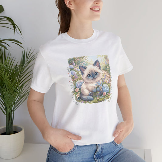Cute Siamese Kitten Tee ~ Pastel Floral Cat Graphic T-Shirt