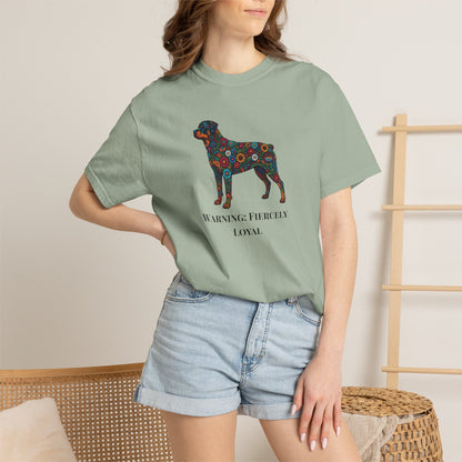 Rottweiler Floral Silhouette T-Shirt - "Warning: Fiercely Loyal" Dog Tee