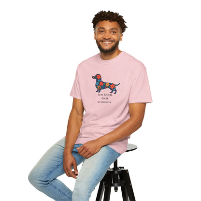 Dachshund Floral Graphic Tee | Low Rider High Standards Sausage Dog Shirt
