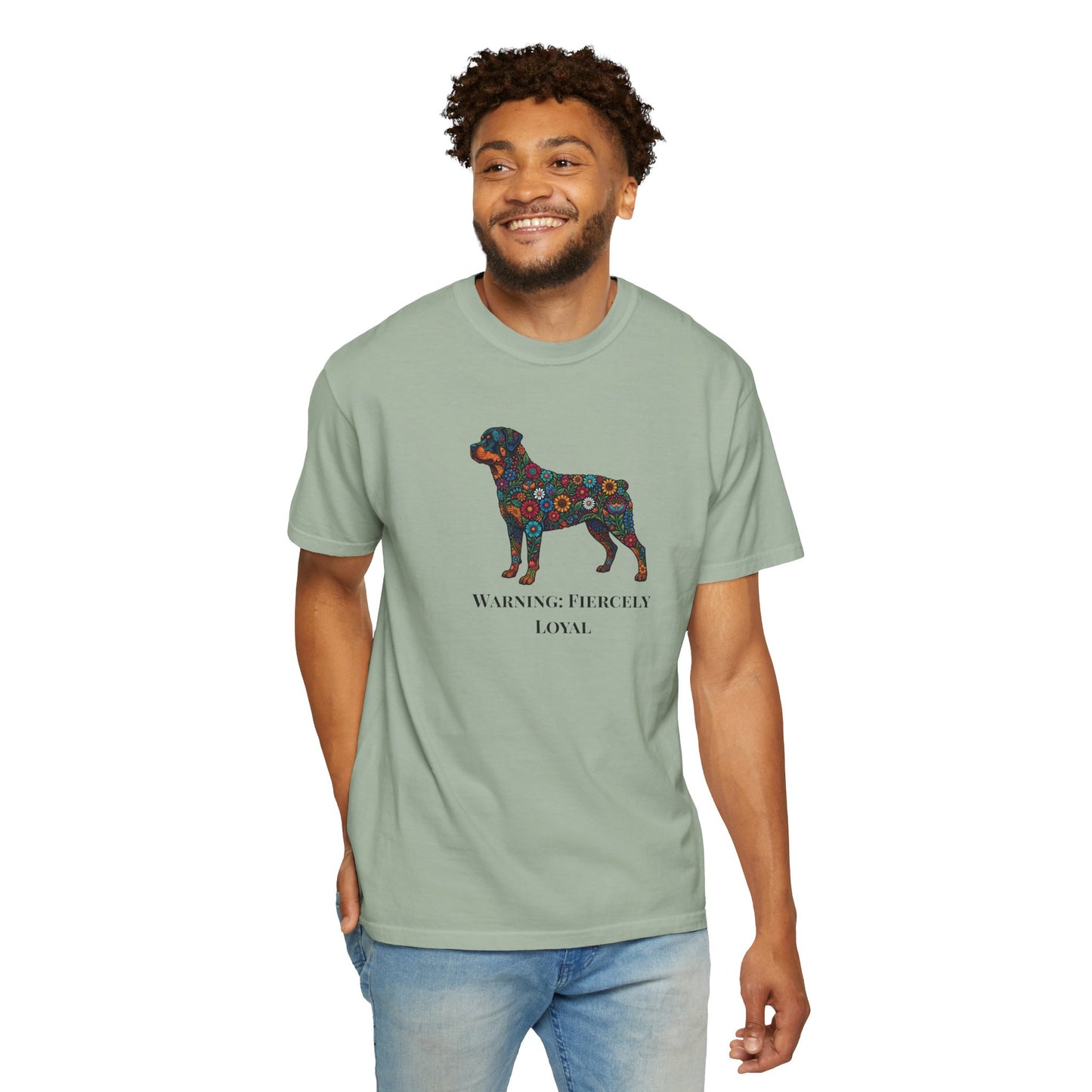 Rottweiler Floral Silhouette T-Shirt - "Warning: Fiercely Loyal" Dog Tee