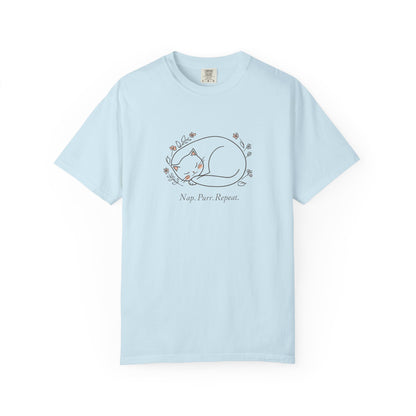 Cat Nap T-Shirt — "Nap Peer Repose" Cute Sleeping Cat Graphic Tee