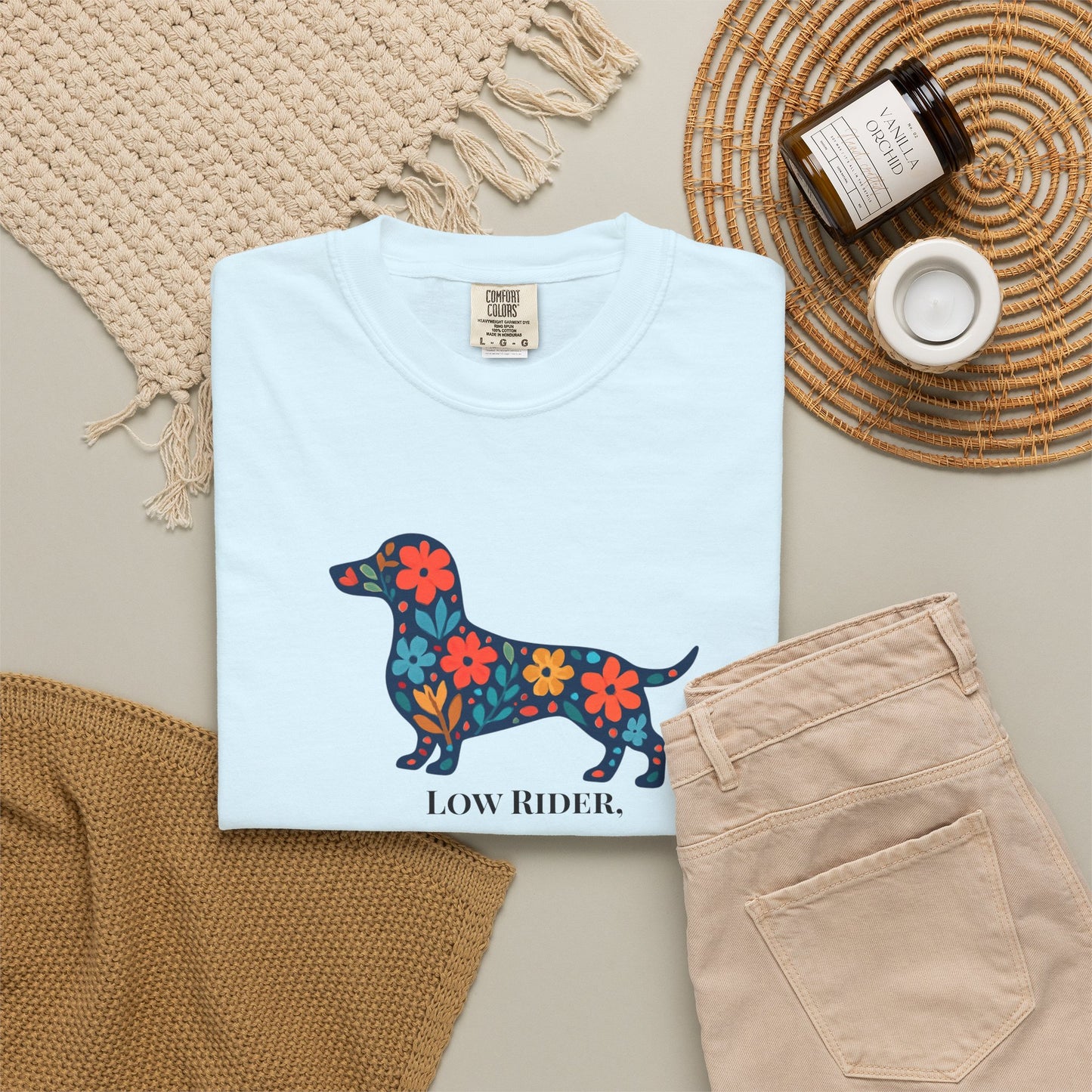 Dachshund Floral Graphic Tee | Low Rider High Standards Sausage Dog Shirt