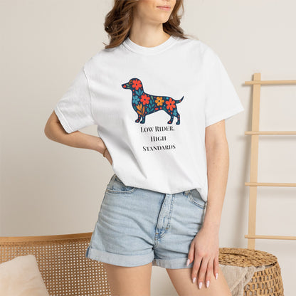Dachshund Floral Graphic Tee | Low Rider High Standards Sausage Dog Shirt