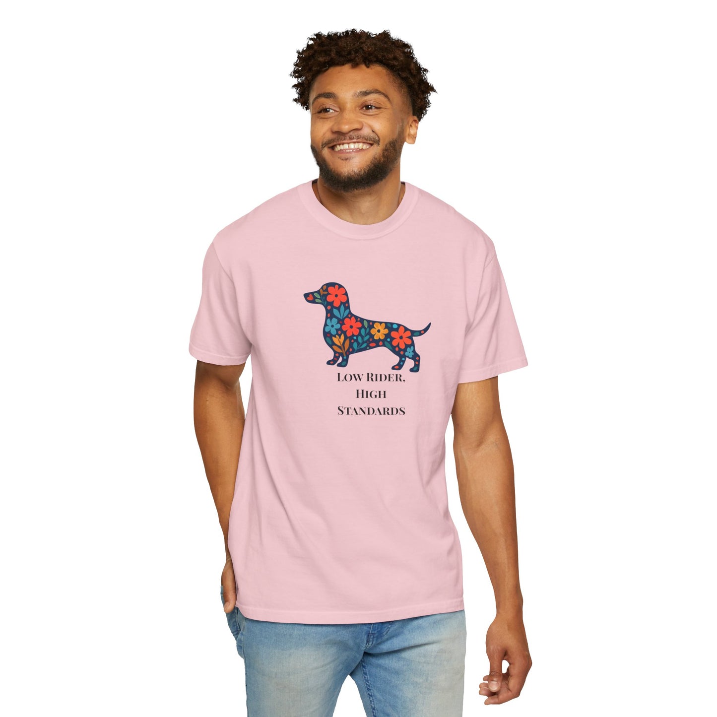 Dachshund Floral Graphic Tee | Low Rider High Standards Sausage Dog Shirt