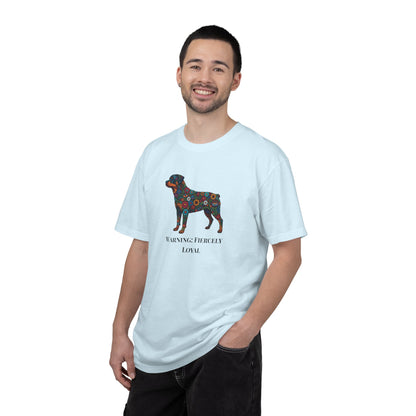Rottweiler Floral Silhouette T-Shirt - "Warning: Fiercely Loyal" Dog Tee