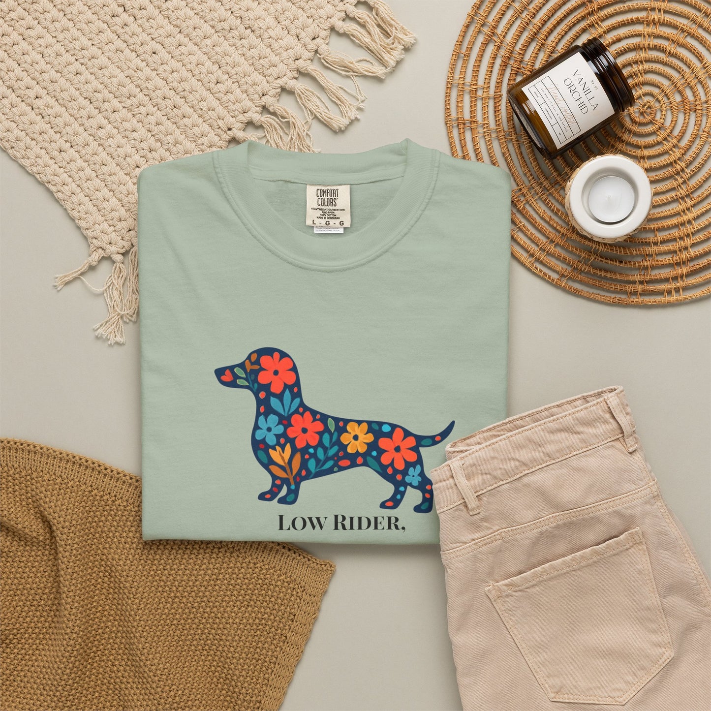 Dachshund Floral Graphic Tee | Low Rider High Standards Sausage Dog Shirt