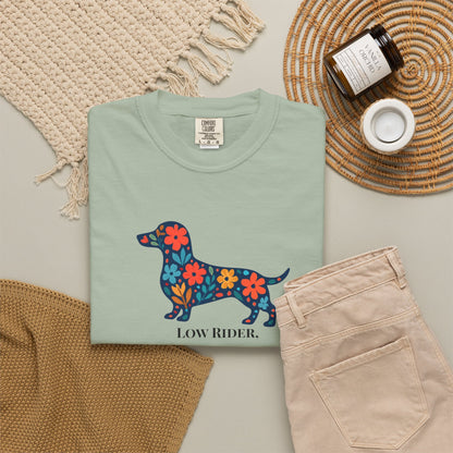 Dachshund Floral Graphic Tee | Low Rider High Standards Sausage Dog Shirt