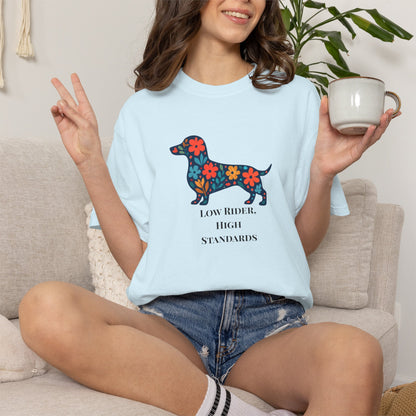 Dachshund Floral Graphic Tee | Low Rider High Standards Sausage Dog Shirt