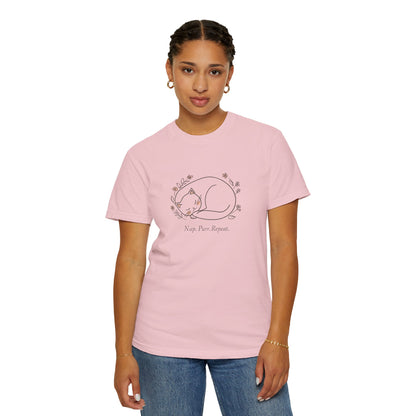 Cat Nap T-Shirt — "Nap Peer Repose" Cute Sleeping Cat Graphic Tee