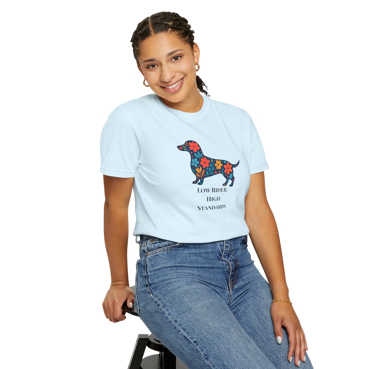Dachshund Floral Graphic Tee | Low Rider High Standards Sausage Dog Shirt