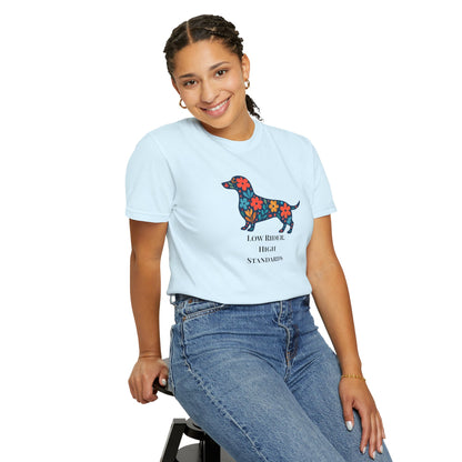 Dachshund Floral Graphic Tee | Low Rider High Standards Sausage Dog Shirt