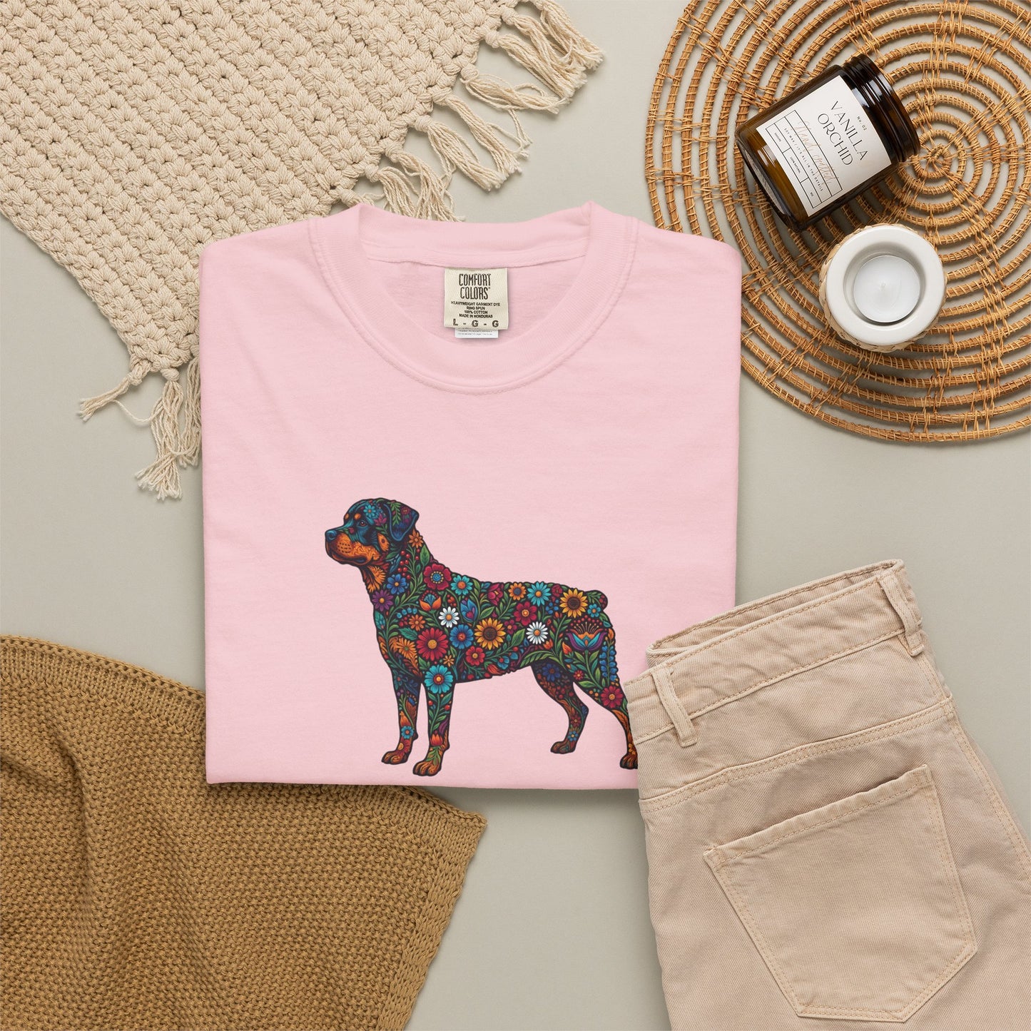 Rottweiler Floral Silhouette T-Shirt - "Warning: Fiercely Loyal" Dog Tee