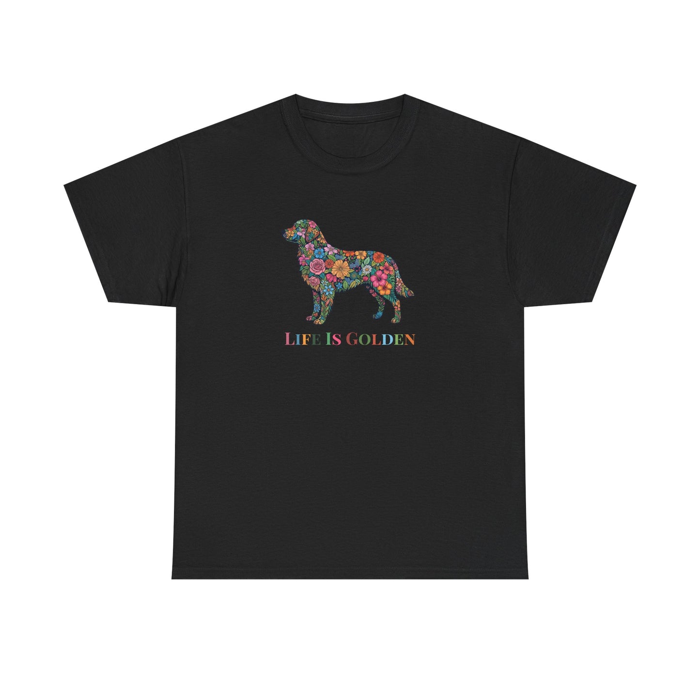 Golden Retriever Floral Graphic Tee | "Life Is Golden" Dog Lover T-Shirt