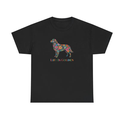 Golden Retriever Floral Graphic Tee | "Life Is Golden" Dog Lover T-Shirt