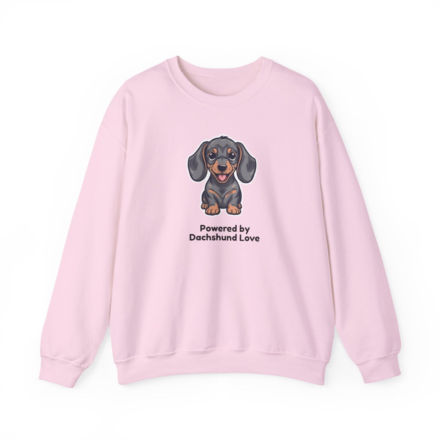 Dachshund Crewneck Sweatshirt – "Powered by Dachshund Love" Cute Sausage Dog Pullover