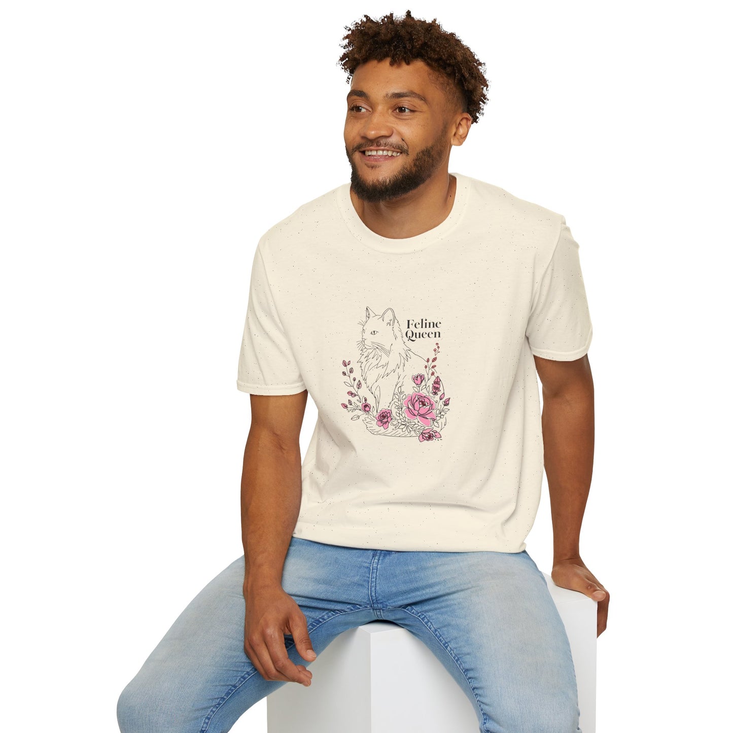 Domestic Longhair Queen Floral T-Shirt - 'I Believe I'm a Queen' Cute Cat & Rose Tee