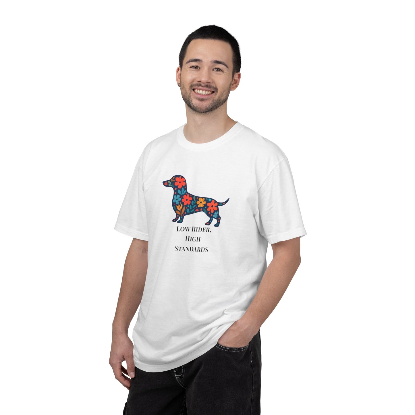 Dachshund Floral Graphic Tee | Low Rider High Standards Sausage Dog Shirt