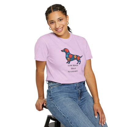 Dachshund Floral Graphic Tee | Low Rider High Standards Sausage Dog Shirt