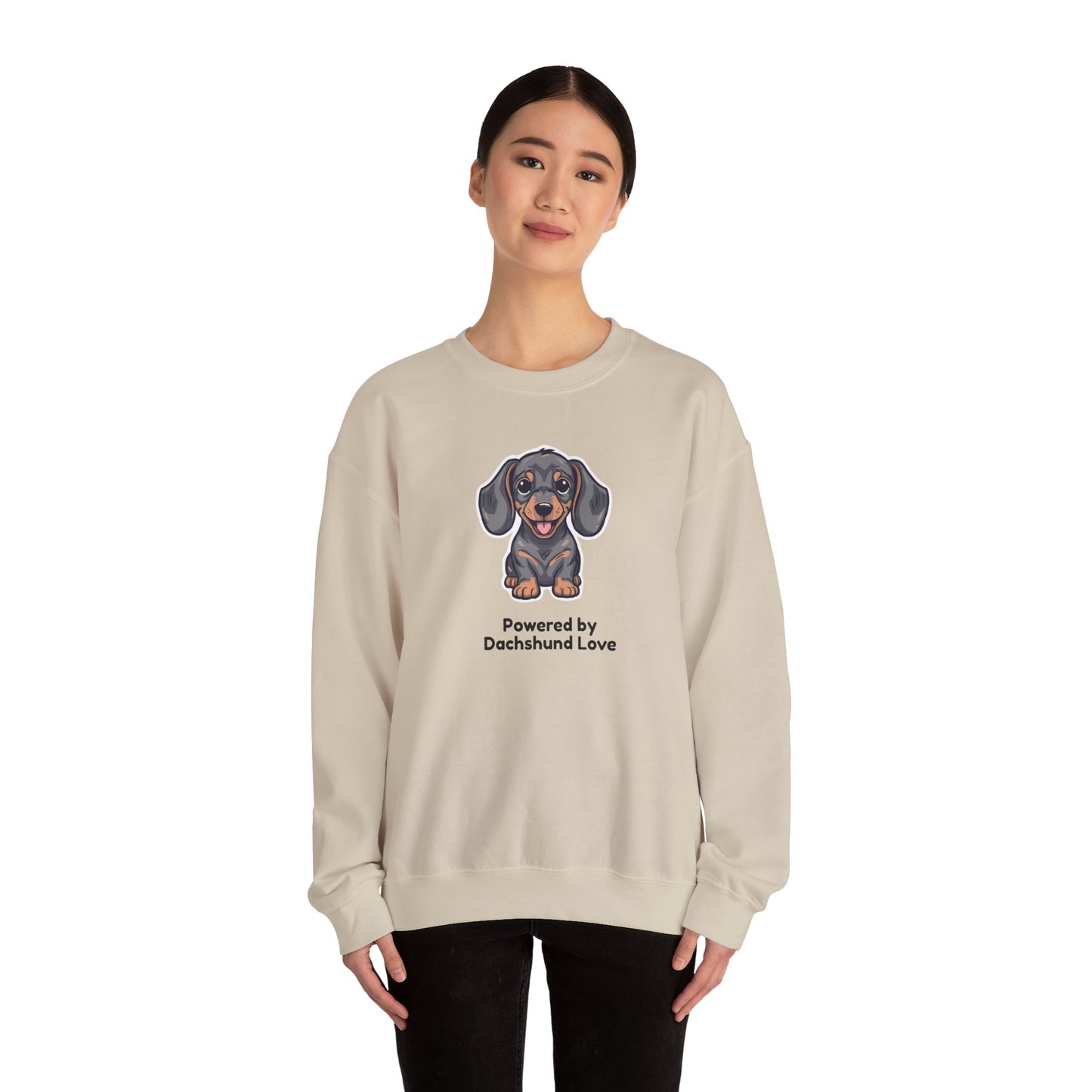 Dachshund Crewneck Sweatshirt – "Powered by Dachshund Love" Cute Sausage Dog Pullover