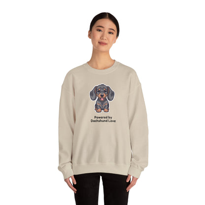 Dachshund Crewneck Sweatshirt – "Powered by Dachshund Love" Cute Sausage Dog Pullover