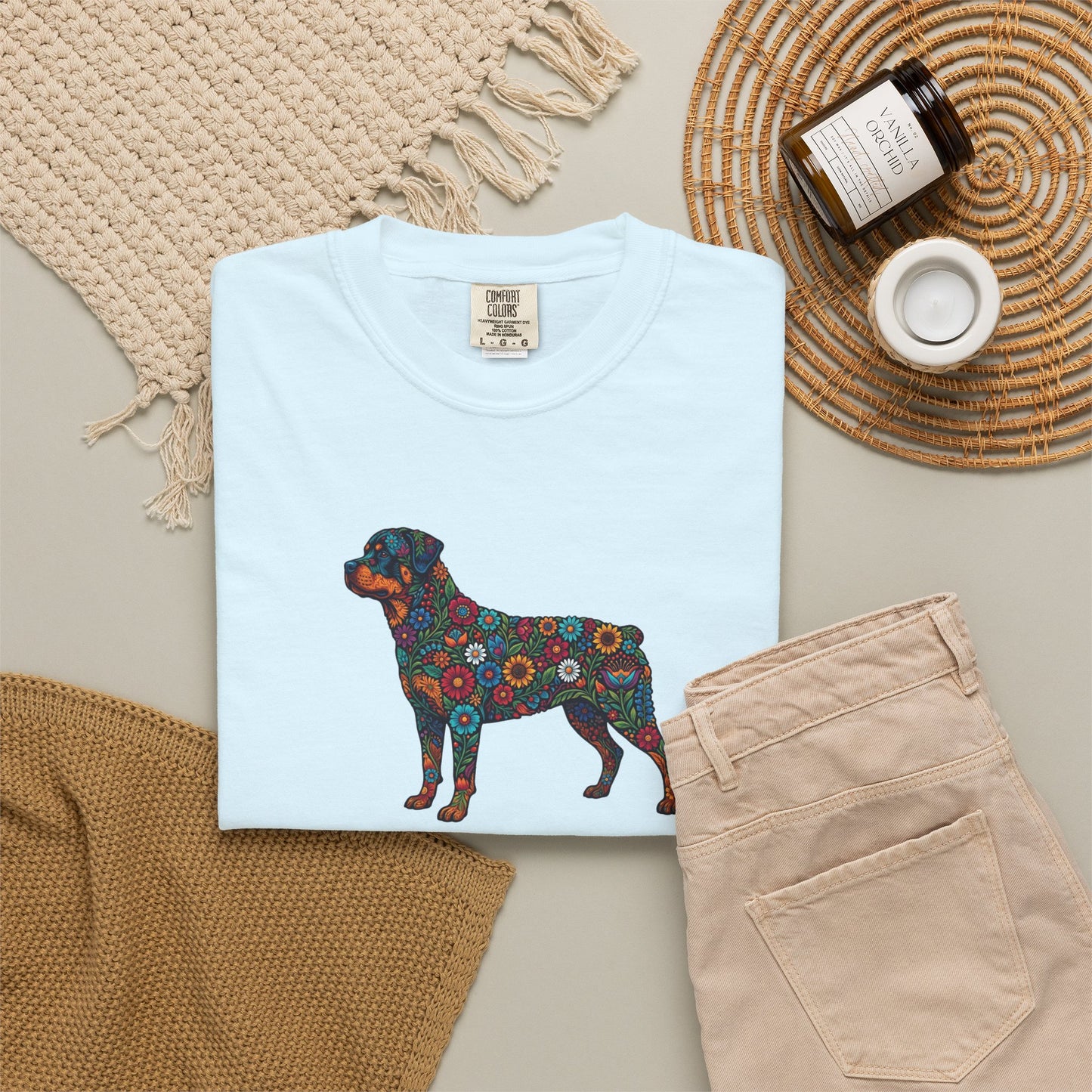Rottweiler Floral Silhouette T-Shirt - "Warning: Fiercely Loyal" Dog Tee