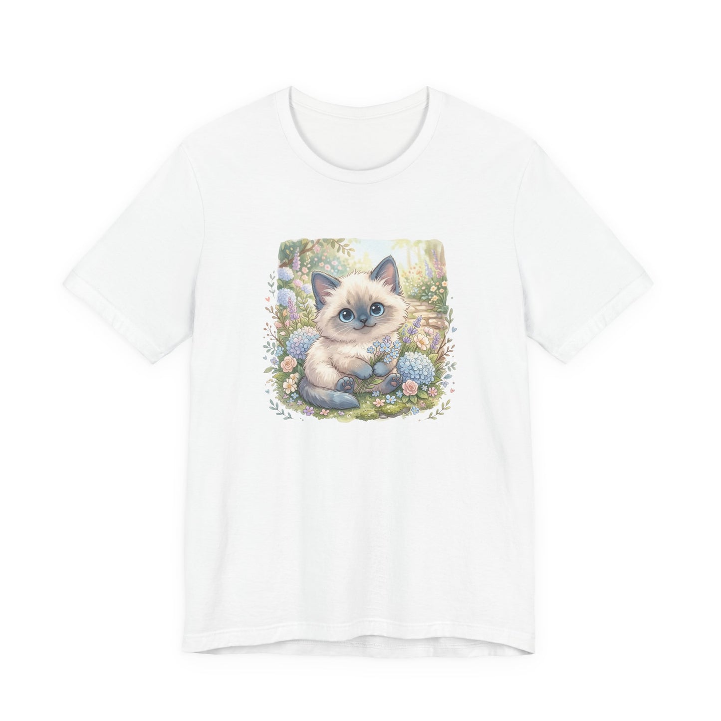Cute Siamese Kitten Tee ~ Pastel Floral Cat Graphic T-Shirt