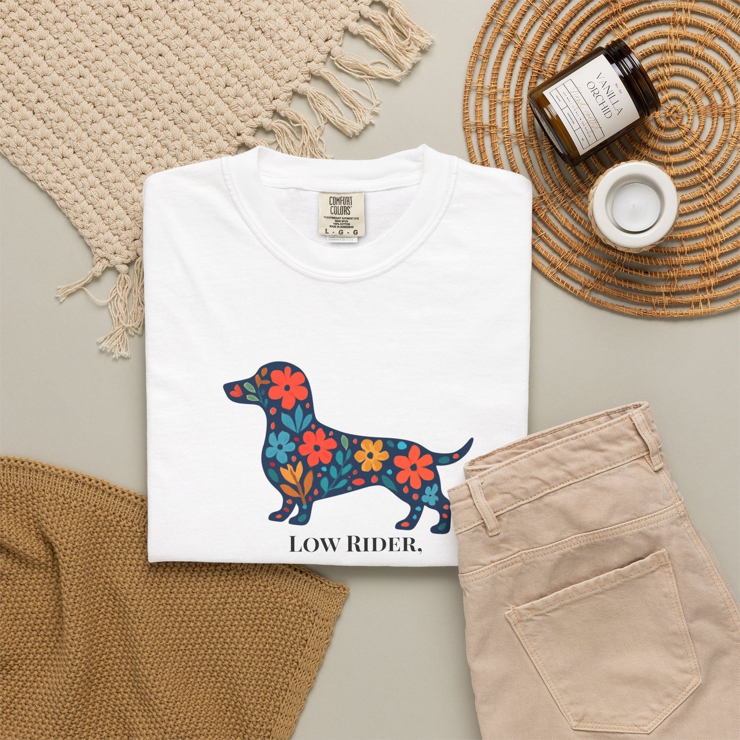 Dachshund Floral Graphic Tee | Low Rider High Standards Sausage Dog Shirt