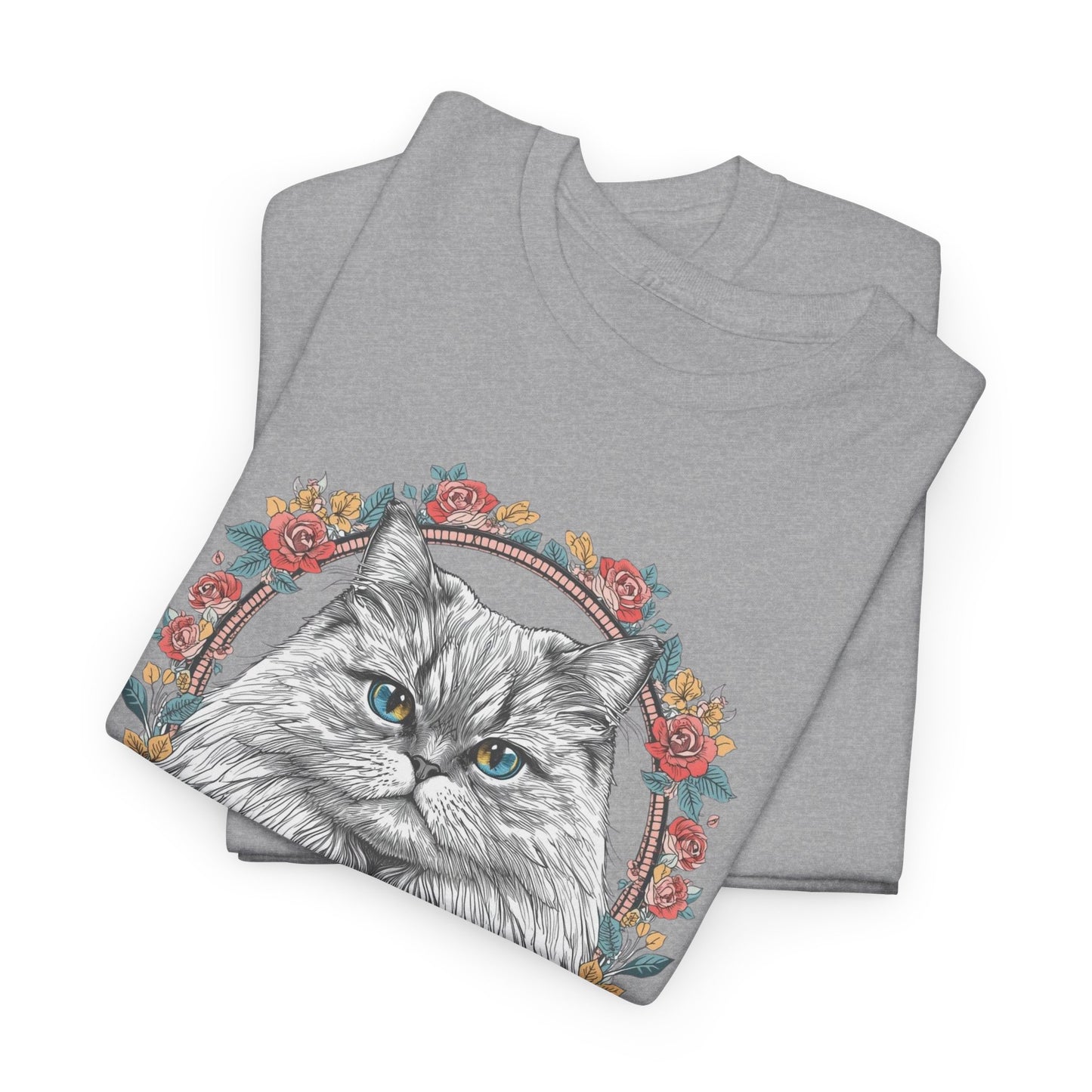 Cat Portrait Tee — "Purrson of Power" Floral Maine Coon Graphic T-Shirt
