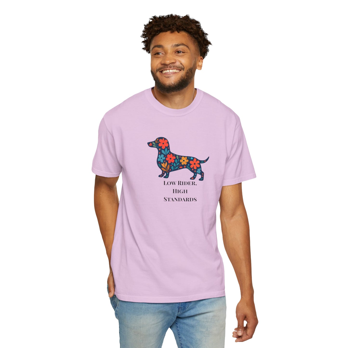 Dachshund Floral Graphic Tee | Low Rider High Standards Sausage Dog Shirt