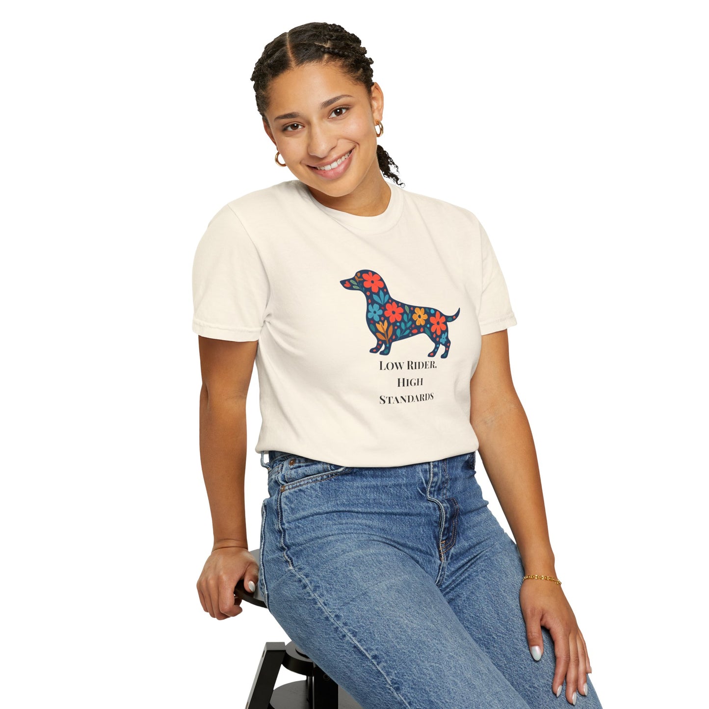 Dachshund Floral Graphic Tee | Low Rider High Standards Sausage Dog Shirt