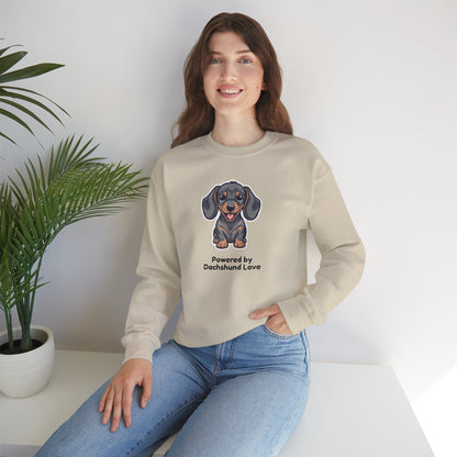 Dachshund Crewneck Sweatshirt – "Powered by Dachshund Love" Cute Sausage Dog Pullover