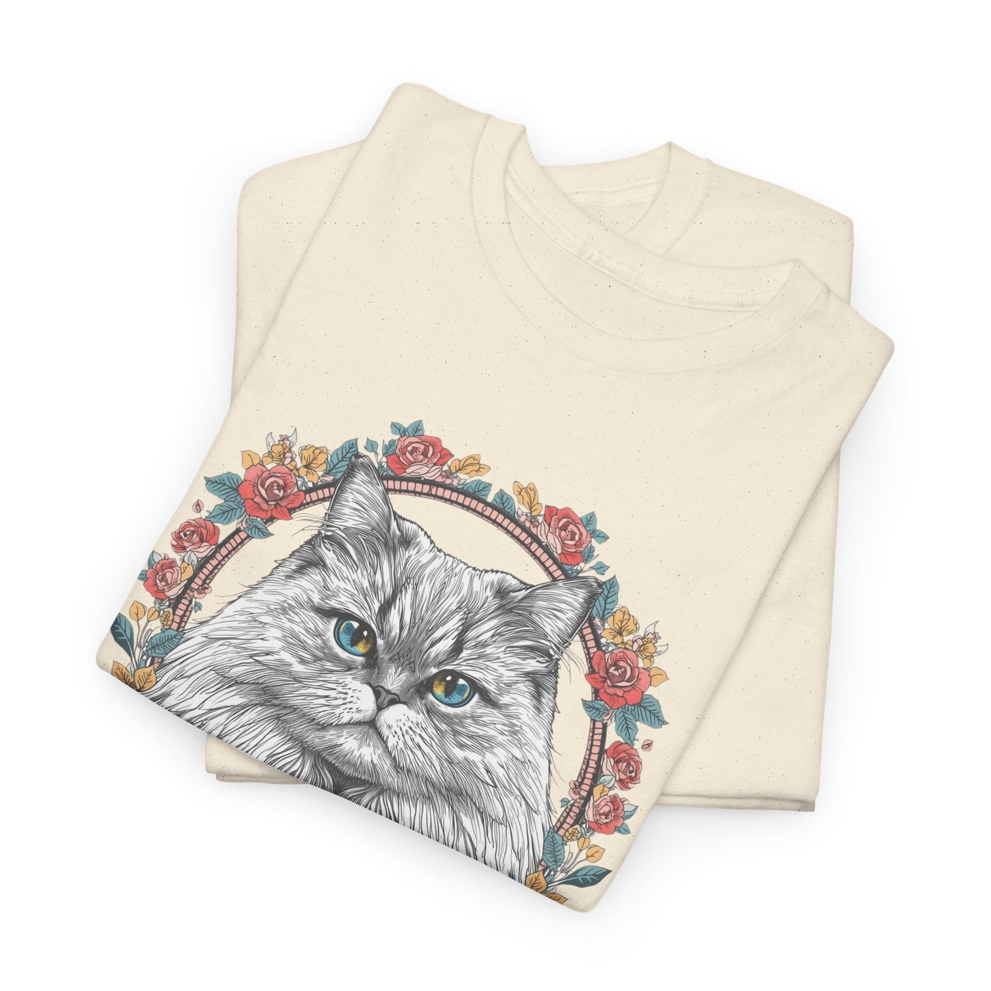 Cat Portrait Tee — "Purrson of Power" Floral Maine Coon Graphic T-Shirt