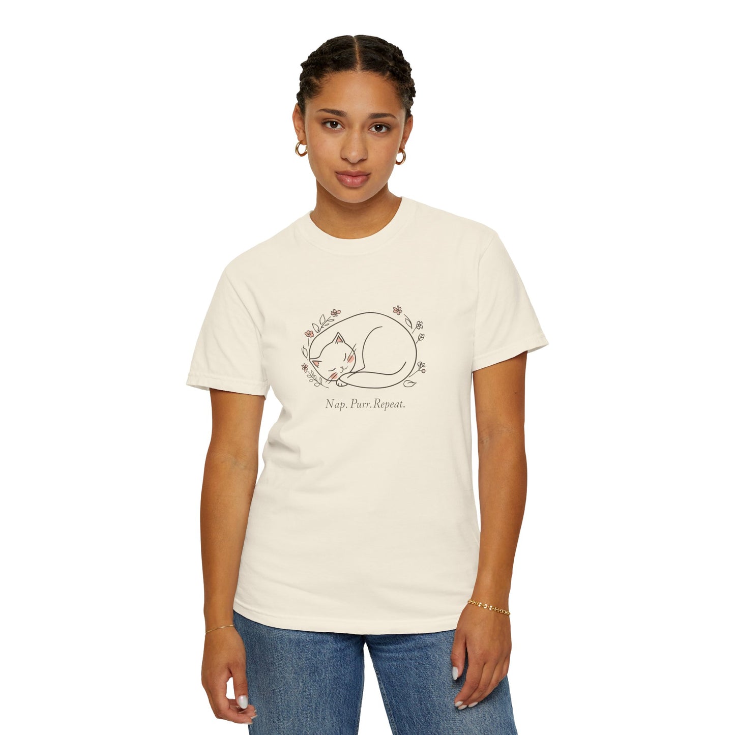 Cat Nap T-Shirt — "Nap Peer Repose" Cute Sleeping Cat Graphic Tee