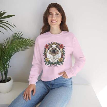 Cat Floral Crewneck Sweatshirt – Ragdoll Cat Portrait with Flowers