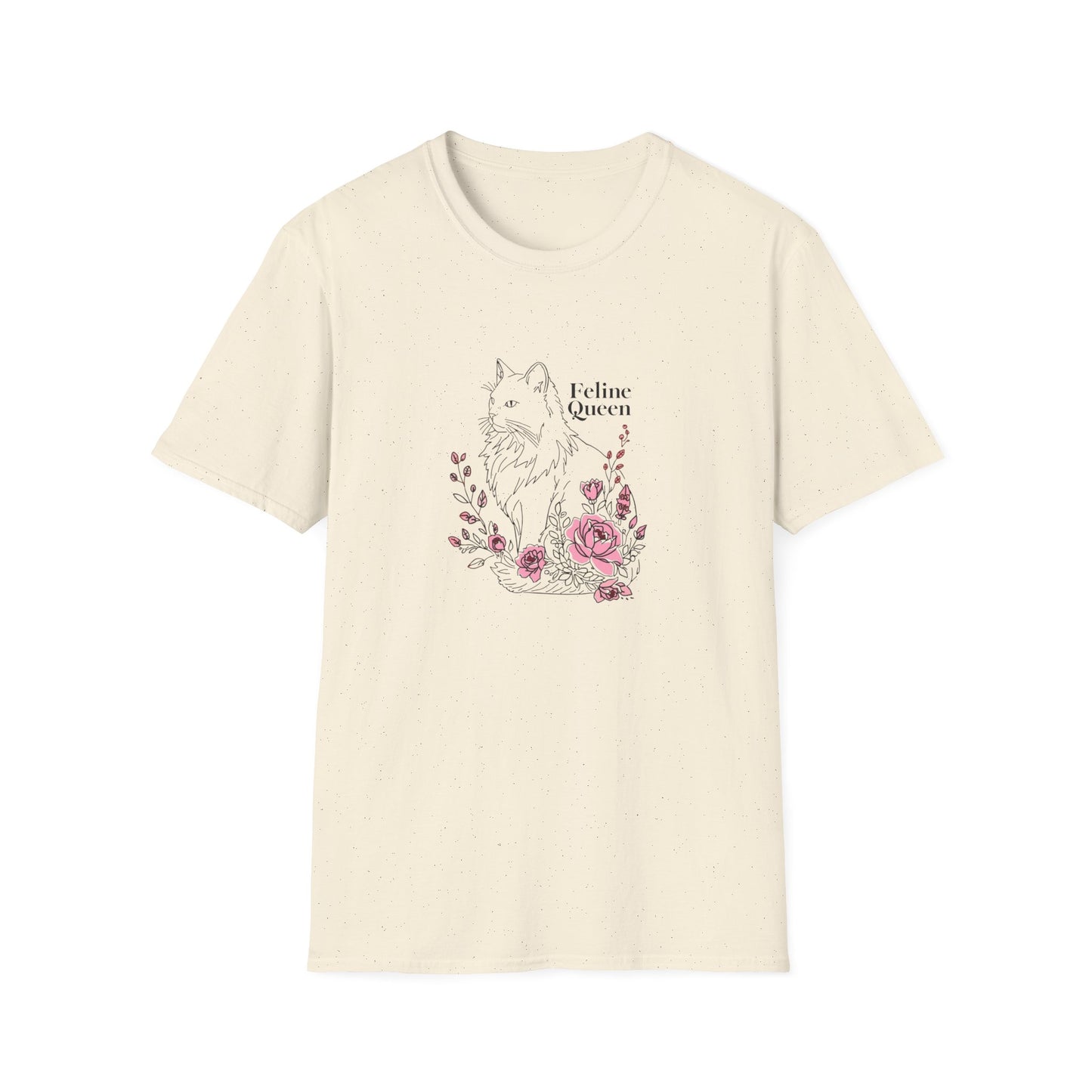 Domestic Longhair Queen Floral T-Shirt - 'I Believe I'm a Queen' Cute Cat & Rose Tee