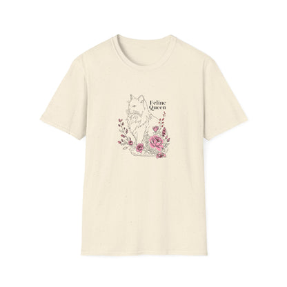 Domestic Longhair Queen Floral T-Shirt - 'I Believe I'm a Queen' Cute Cat & Rose Tee