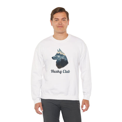 Husky Club Crewneck Sweatshirt - Mountain Wolf Graphic Pullover