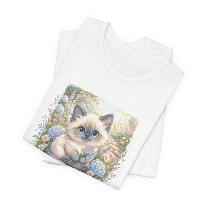 Cute Siamese Kitten Tee ~ Pastel Floral Cat Graphic T-Shirt