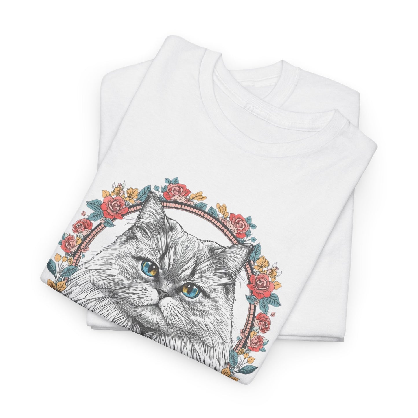 Cat Portrait Tee — "Purrson of Power" Floral Maine Coon Graphic T-Shirt