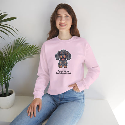 Dachshund Crewneck Sweatshirt – "Powered by Dachshund Love" Cute Sausage Dog Pullover