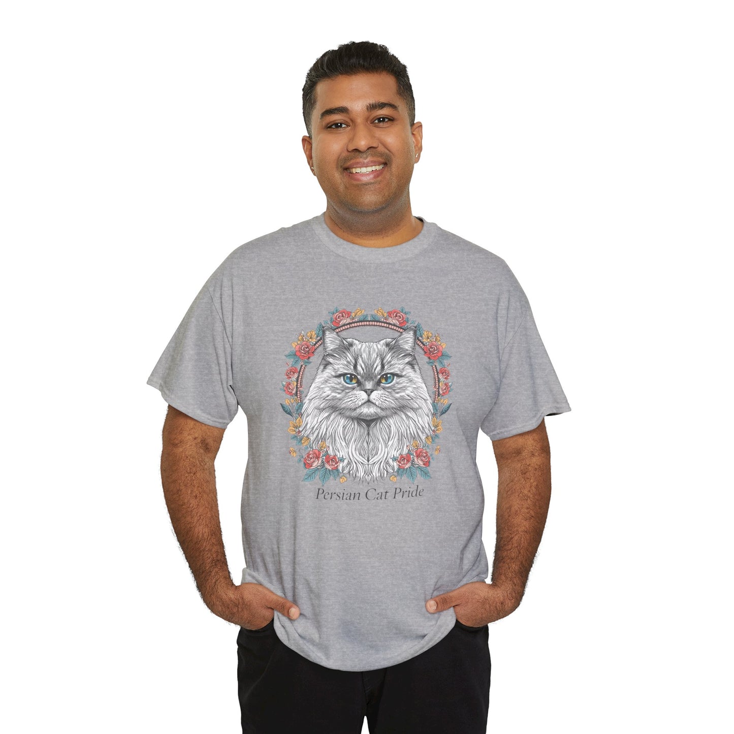 Cat Portrait Tee — "Purrson of Power" Floral Maine Coon Graphic T-Shirt