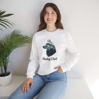 Husky Club Crewneck Sweatshirt - Mountain Wolf Graphic Pullover