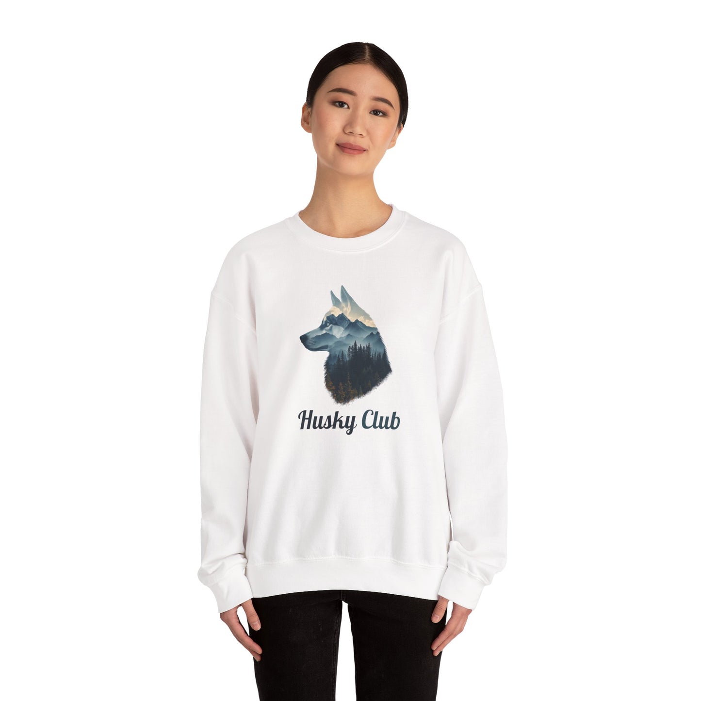 Husky Club Crewneck Sweatshirt - Mountain Wolf Graphic Pullover