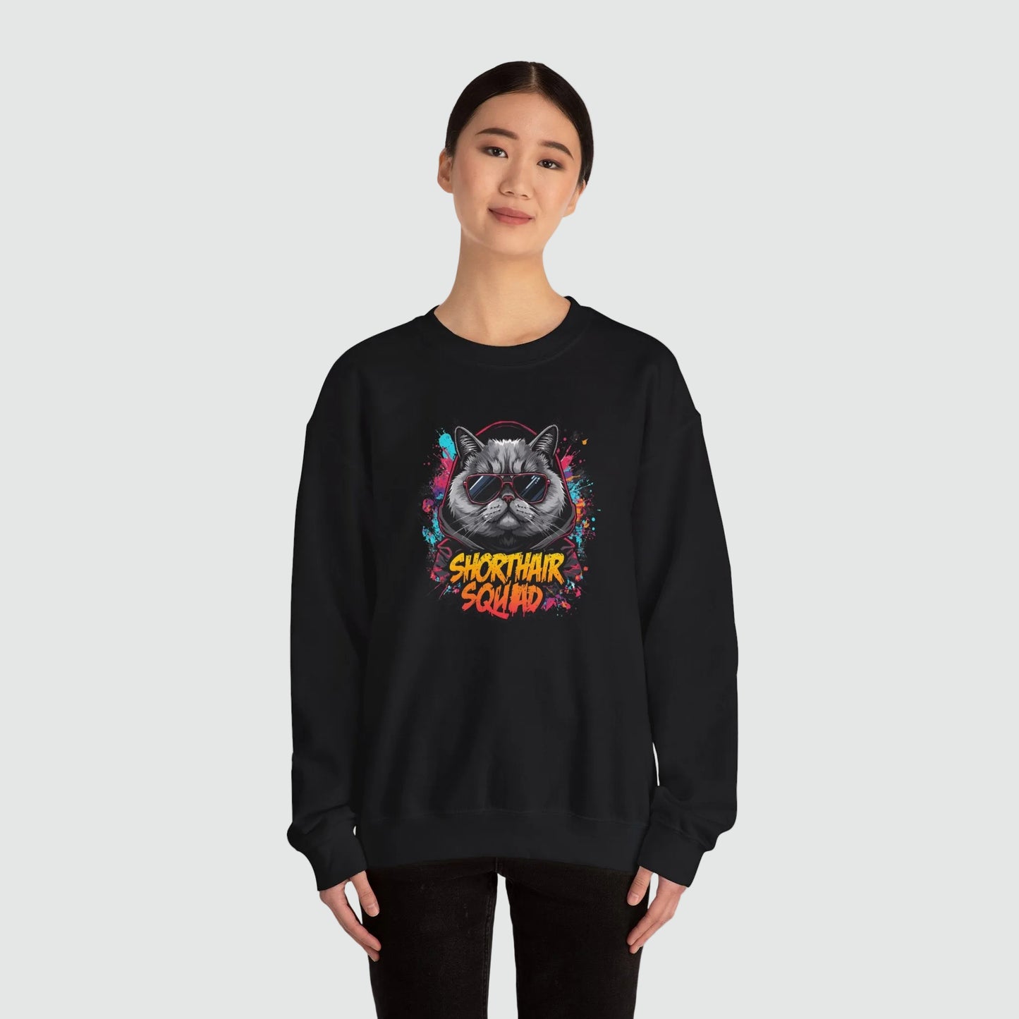 Shorthair Squad Cat Sweatshirt – Graphic Crewneck for Cat Lovers